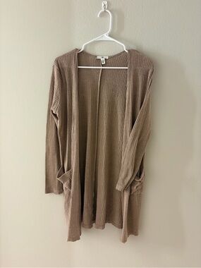bp Ribbed Open-Front Cardigan in Taupe